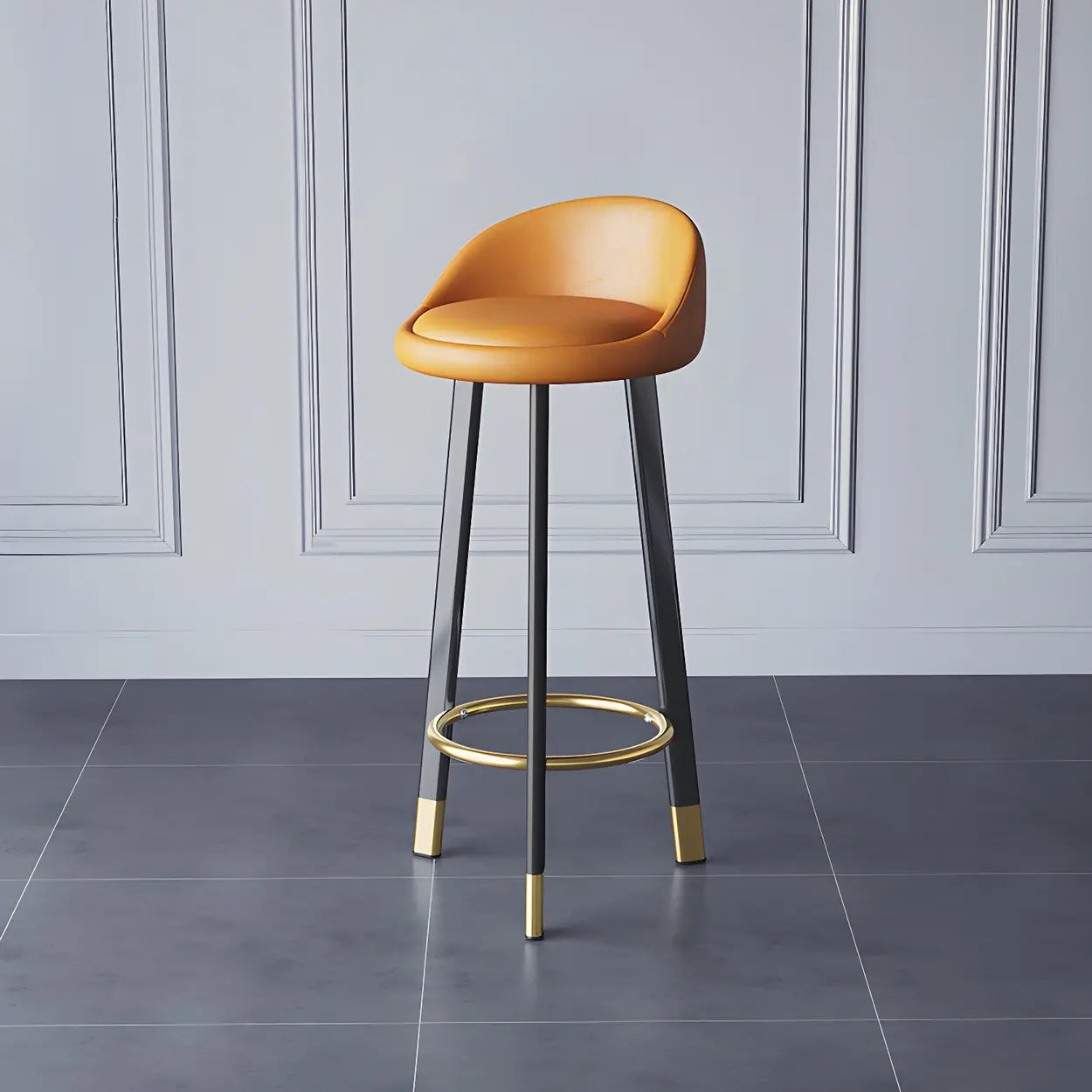Round Leather Seat Tripod Steel Bar Stools Image - 1