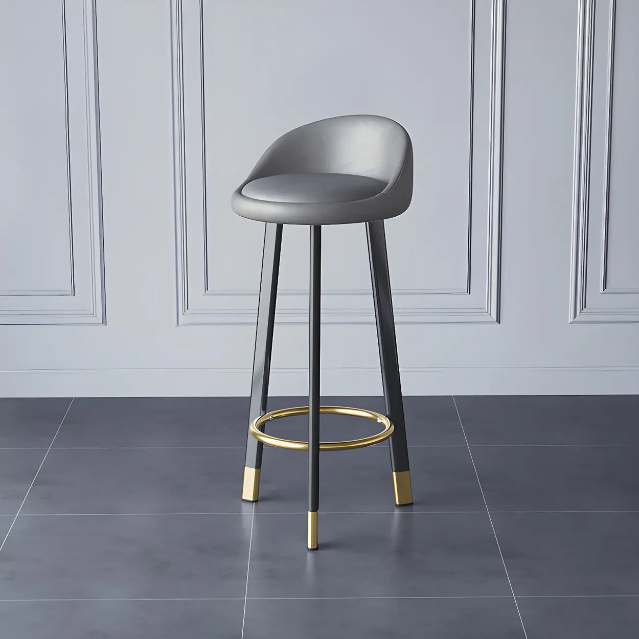 Round Leather Seat Tripod Steel Bar Stools Image - 2