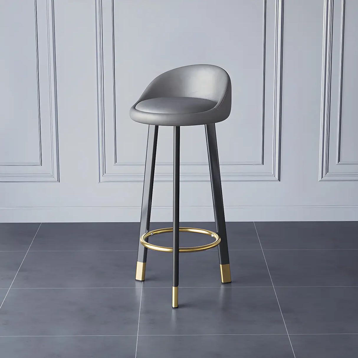 Round Leather Seat Tripod Steel Bar Stools Image - 2
