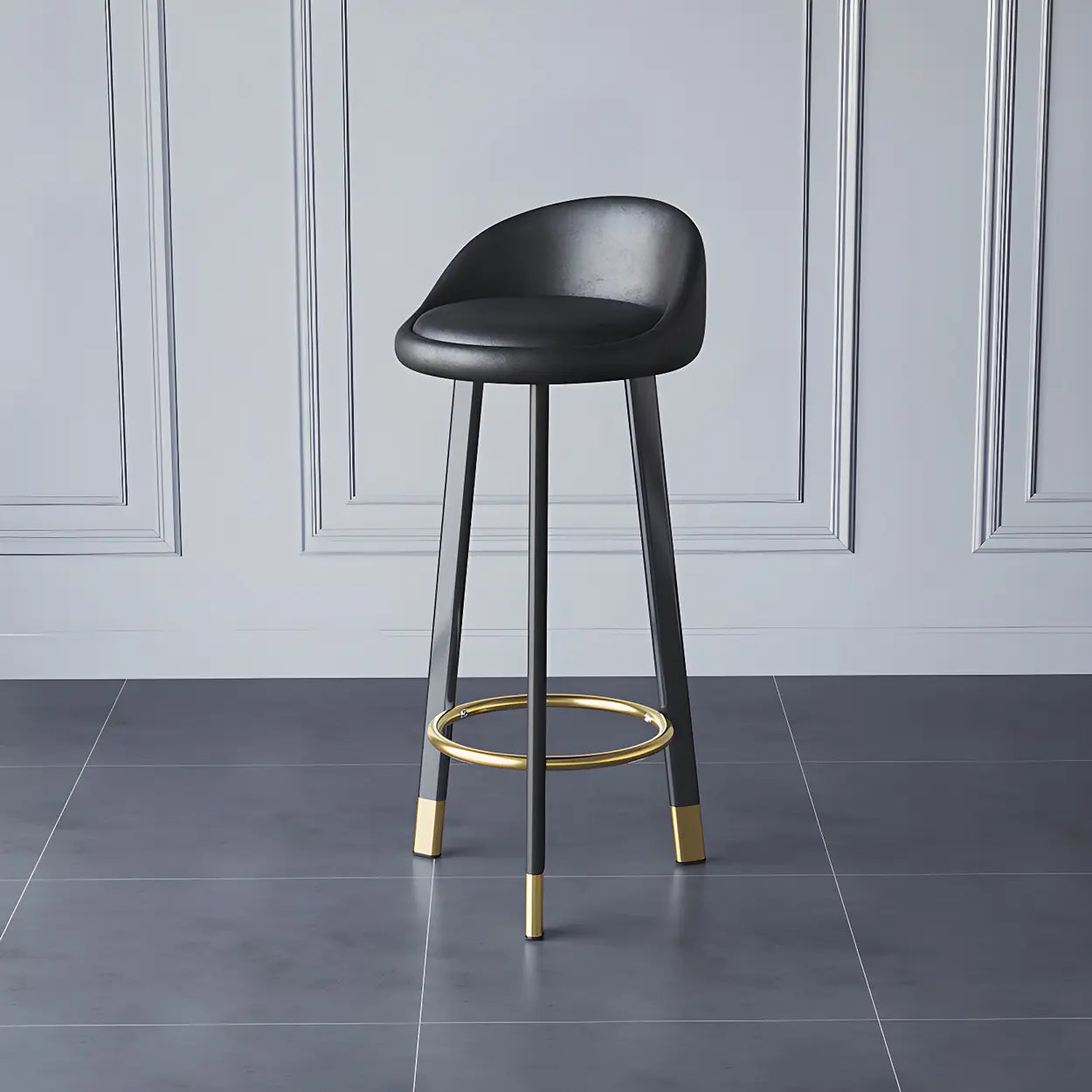 Round Leather Seat Tripod Steel Bar Stools Image - 5