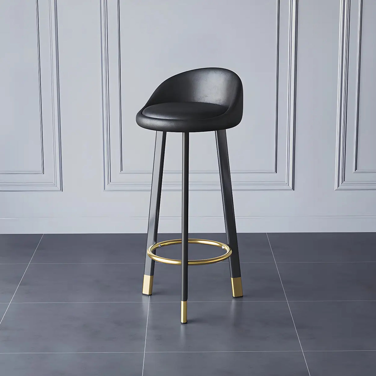 Round Leather Seat Tripod Steel Bar Stools Image - 5
