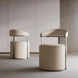 Round Leather Seating Curved Back Dining Chair Nude Image - 1