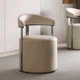 Round Leather Seating Curved Back Dining Chair Nude Image - 2