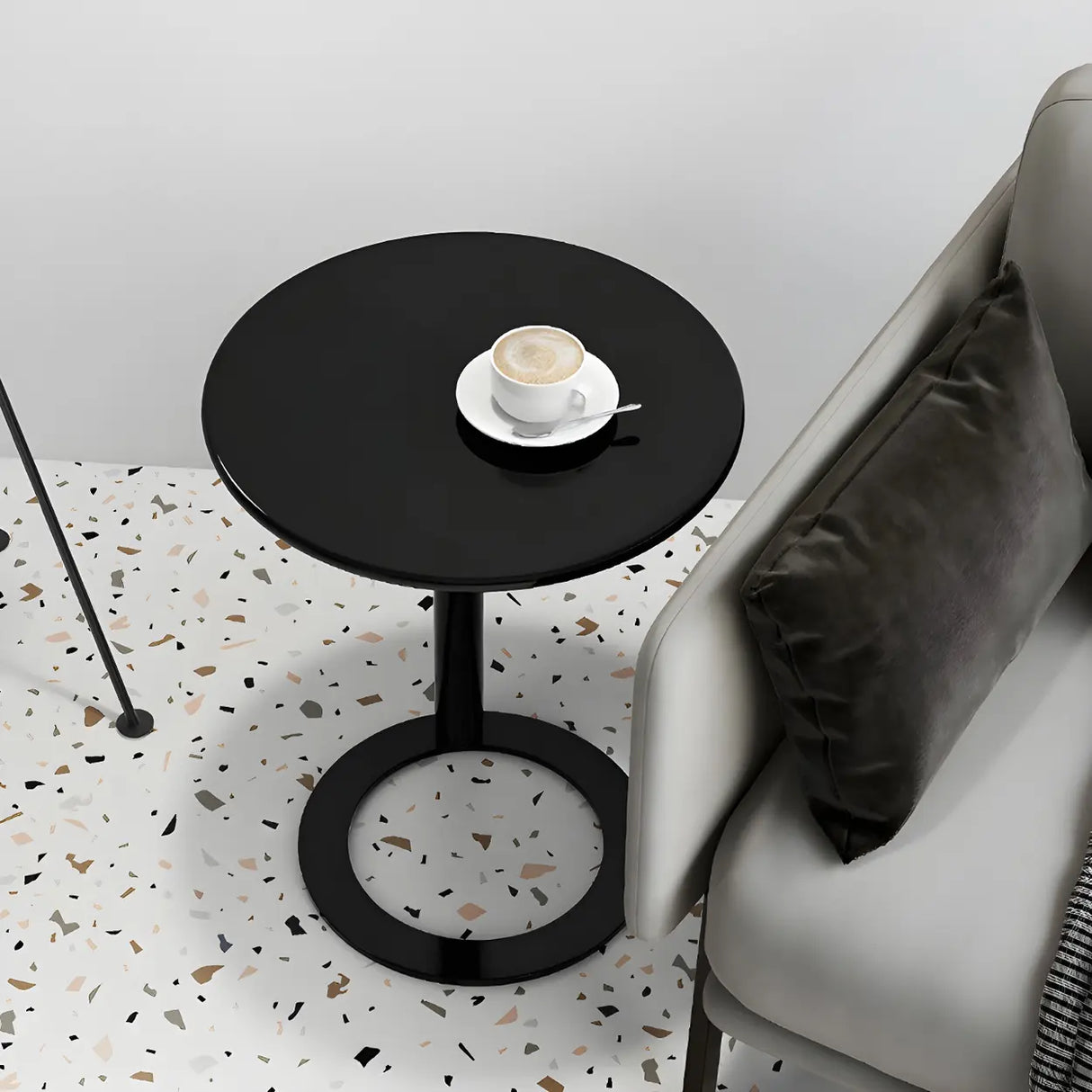 Round Metal White Pedestal Accent C-Shaped Side Table Image - 3