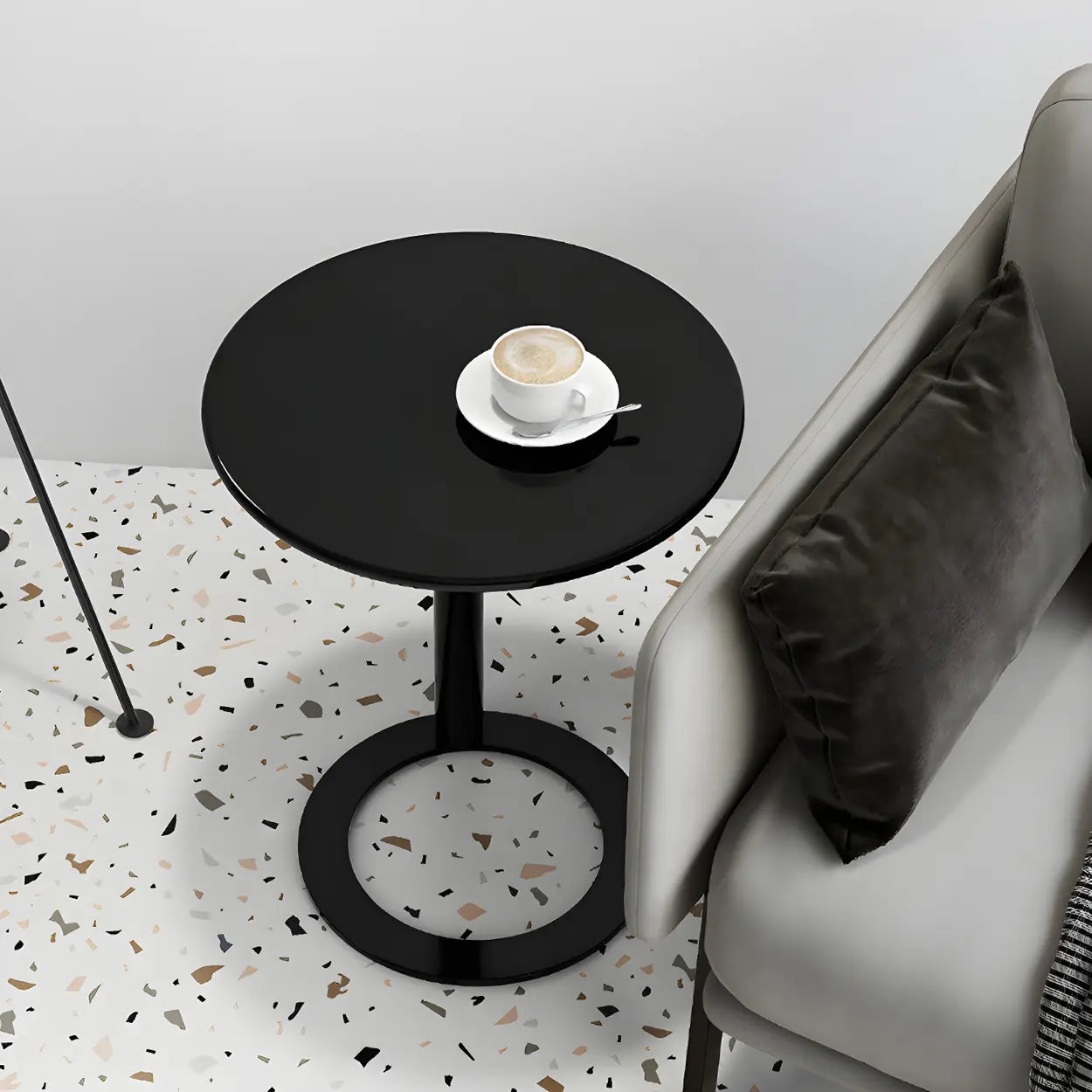 Round Metal White Pedestal Accent C-Shaped Side Table Image - 3