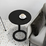 Round Metal White Pedestal Accent C-Shaped Side Table Image - 3