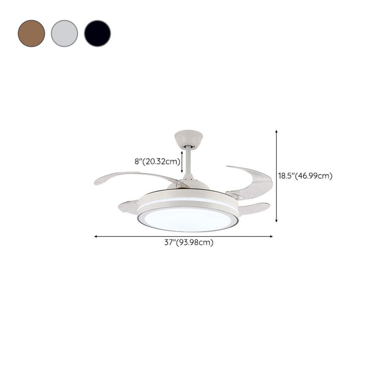Round Modern 4 Clear Blade LED Ceiling Fan with Light 