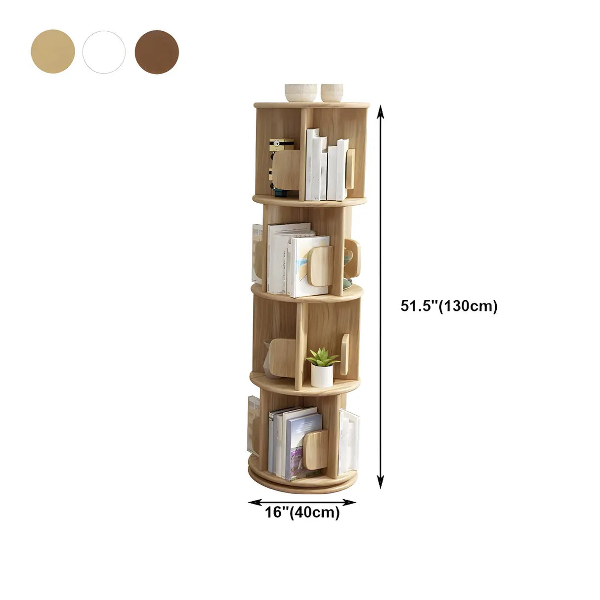 Round Natural Rotating Wood Geometric Bookcase Image - 19
