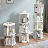 Round Natural Rotating Wood Geometric Bookcase Image - 4