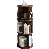 Round Natural Rotating Wood Geometric Bookcase Image - 7