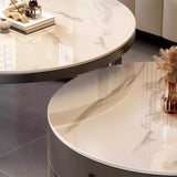 Round Stone Steel Frame Storage Nesting Coffee Tables Image - 18