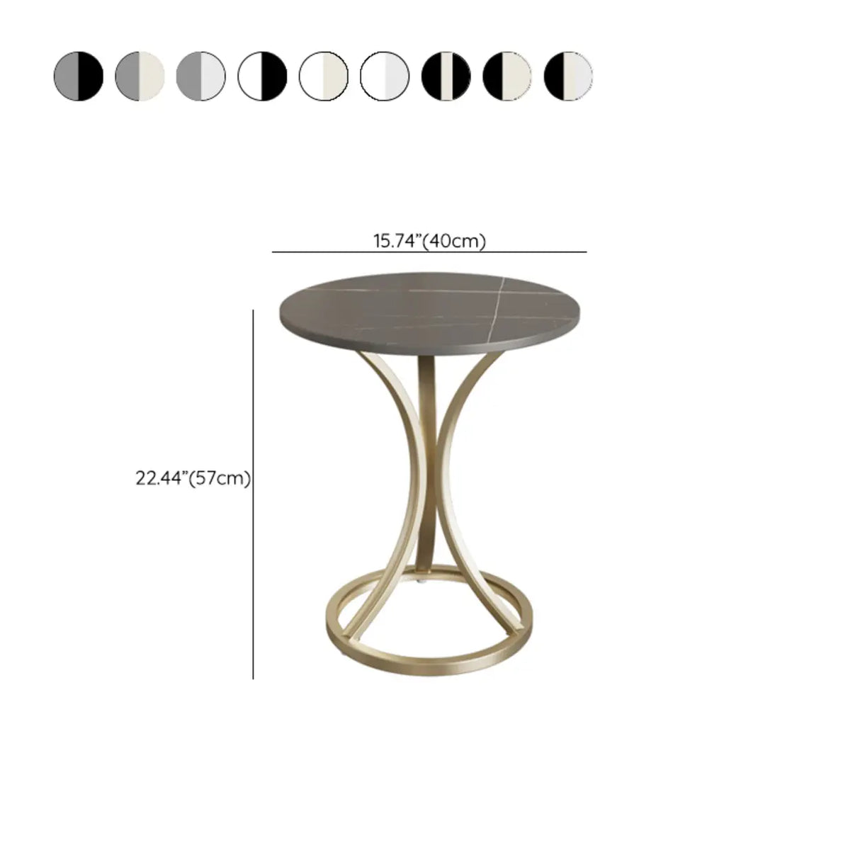 Round Stone Top Gold Metal Standard Height End Table 