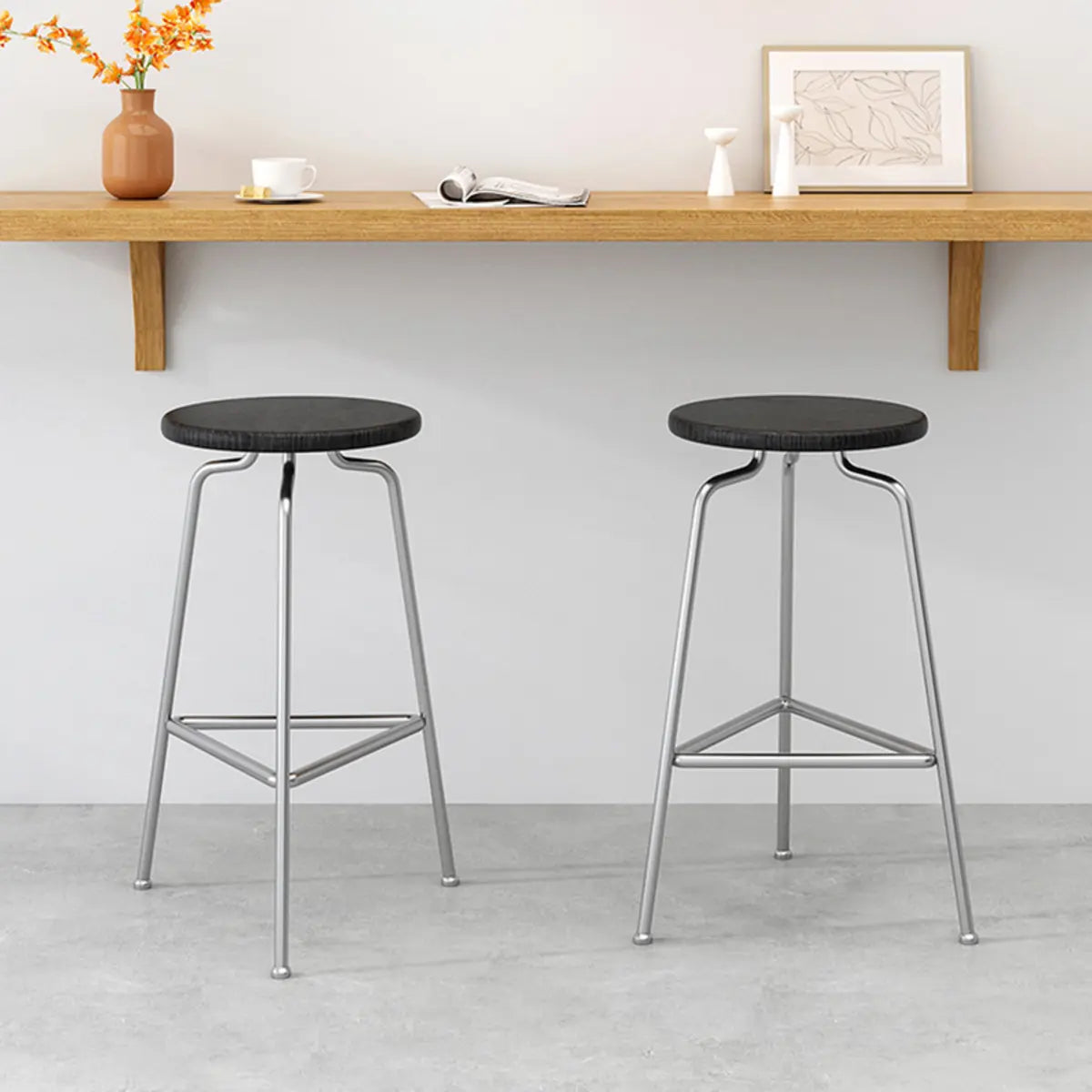 Round Tripod Metal Backless Counter Bar Stools Black – Homebaa
