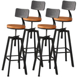 Round Wood Backless Metal Four Legs Counter Bar Stool Image - 13