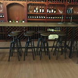 Round Wood Backless Metal Four Legs Counter Bar Stool Image - 19