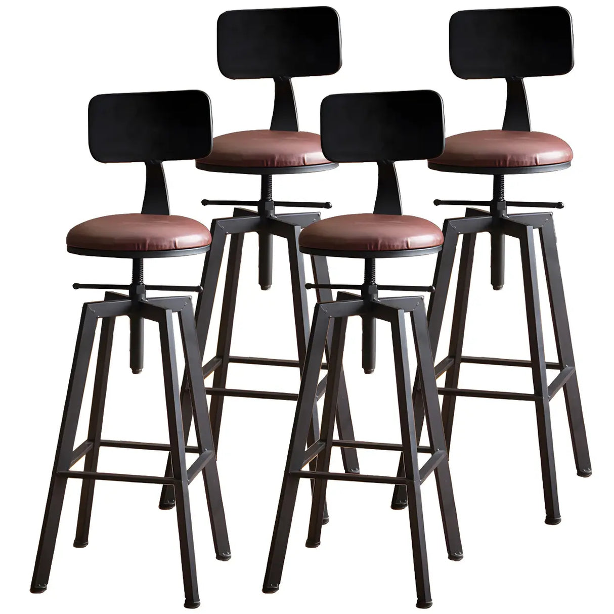Round Wood Backless Metal Four Legs Counter Bar Stool Image - 24