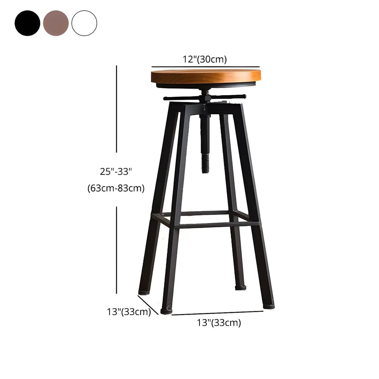 Round Wood Backless Metal Four Legs Counter Bar Stool 