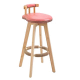 Round Wood Frame Faux Leather Backrest Pine Bar Stool Image - 29