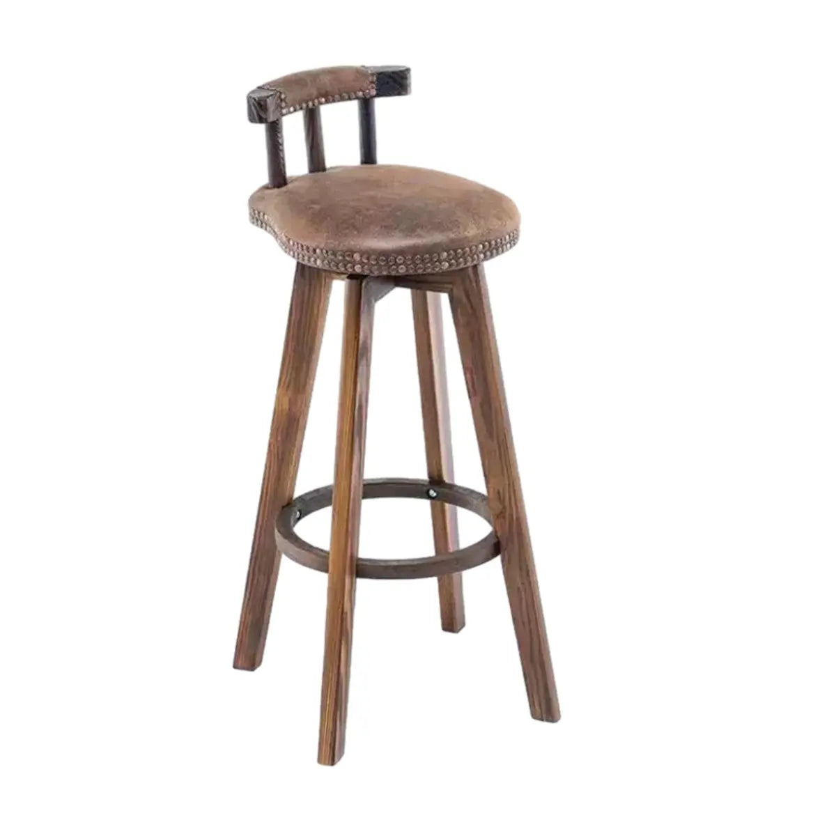 Round Wood Frame Faux Leather Backrest Pine Bar Stool Image - 84