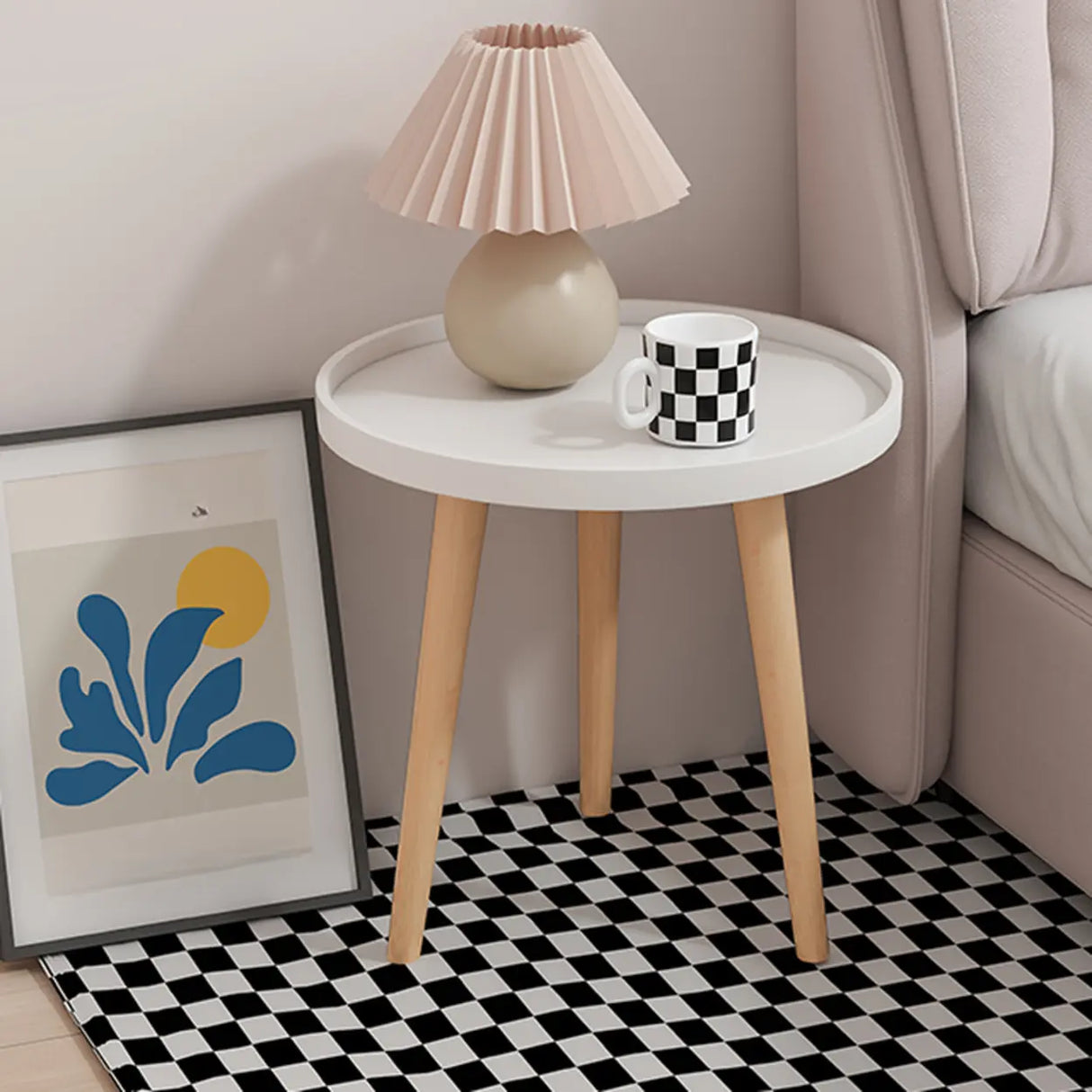 Round Wood Shelf Kids Nightstand Table with 3 Legs Image - 10