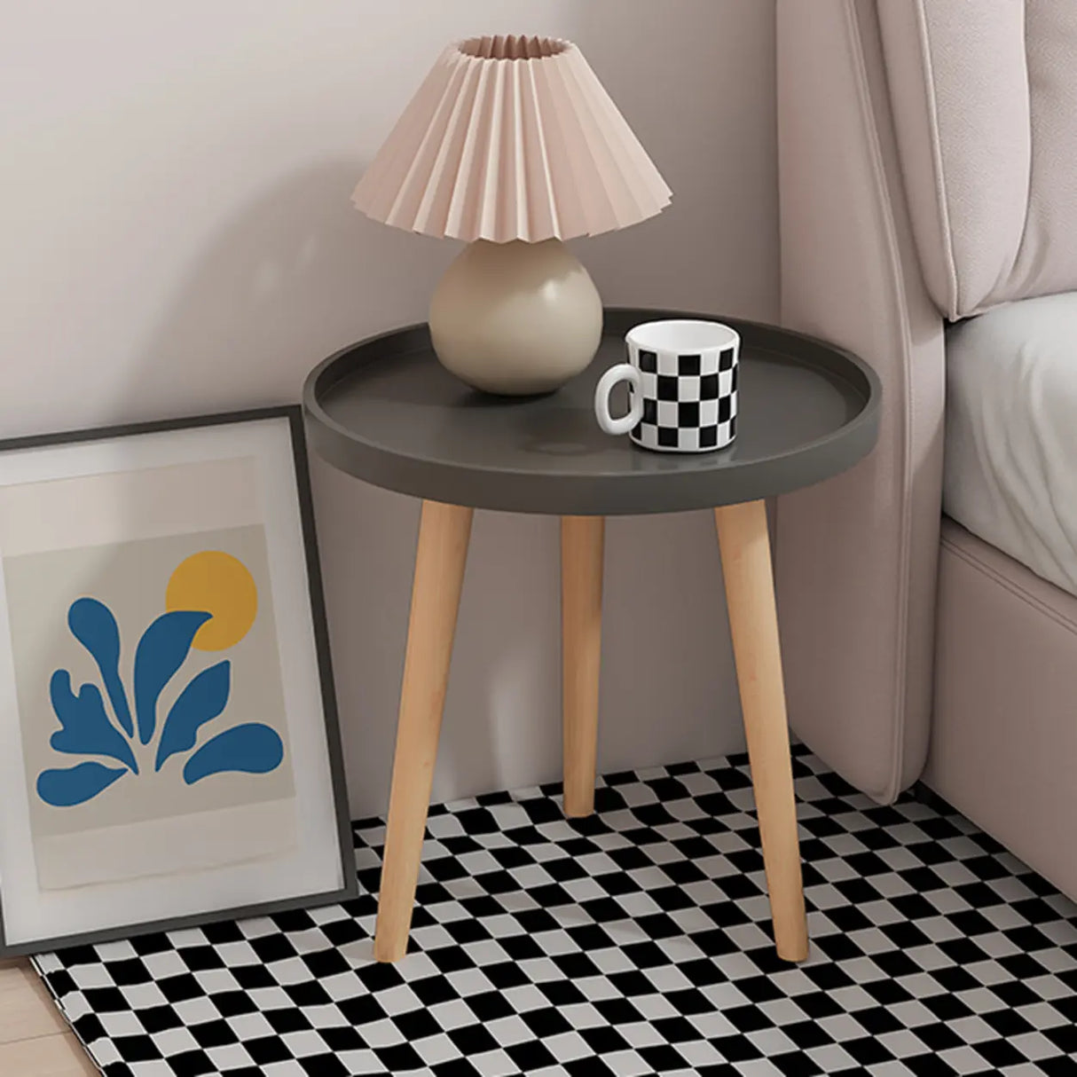 Round Wood Shelf Kids Nightstand Table with 3 Legs Image - 12