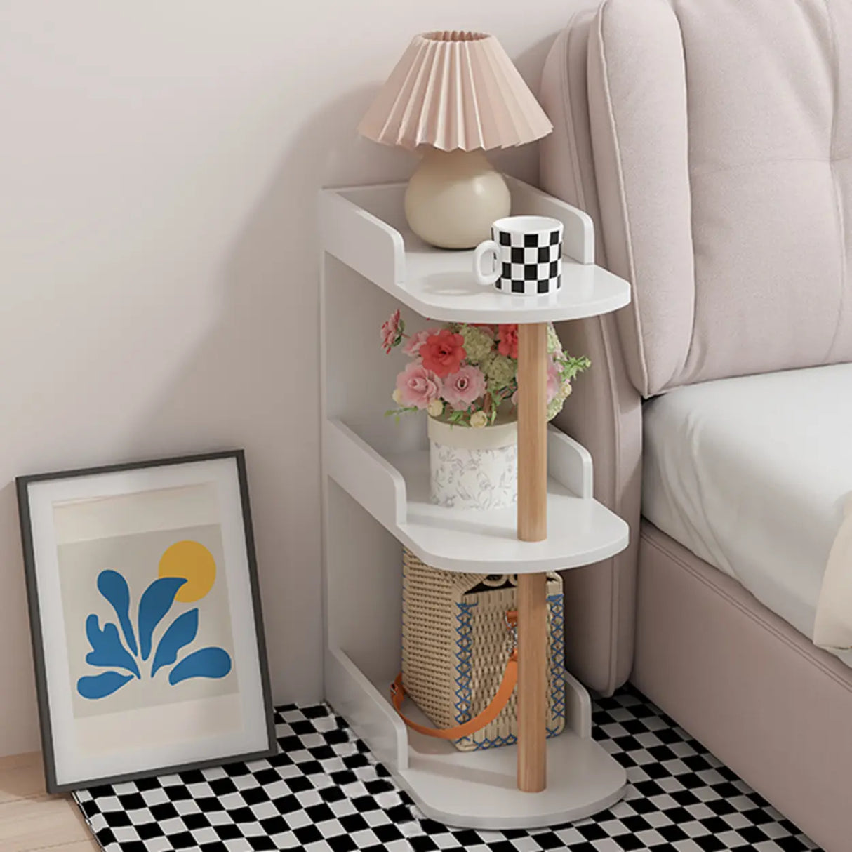 Round Wood Shelf Kids Nightstand Table with 3 Legs Image - 14
