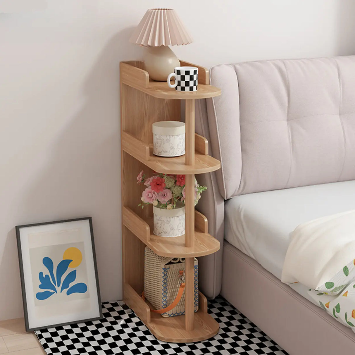 Round Wood Shelf Kids Nightstand Table with 3 Legs Image - 15