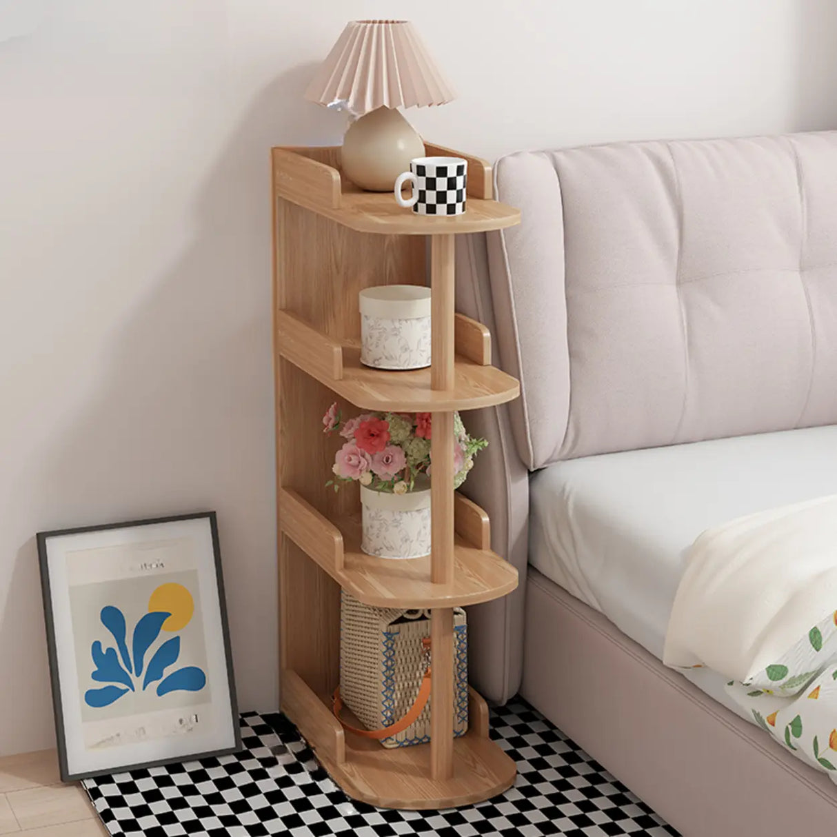 Round Wood Shelf Kids Nightstand Table with 3 Legs Image - 16