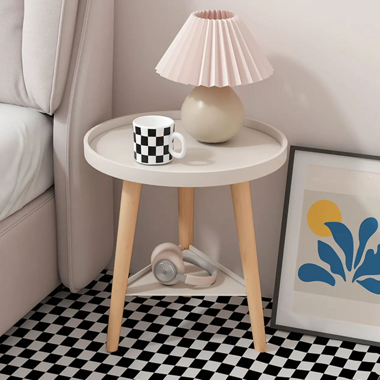 Round Wood Shelf Kids Nightstand Table with 3 Legs Image - 1