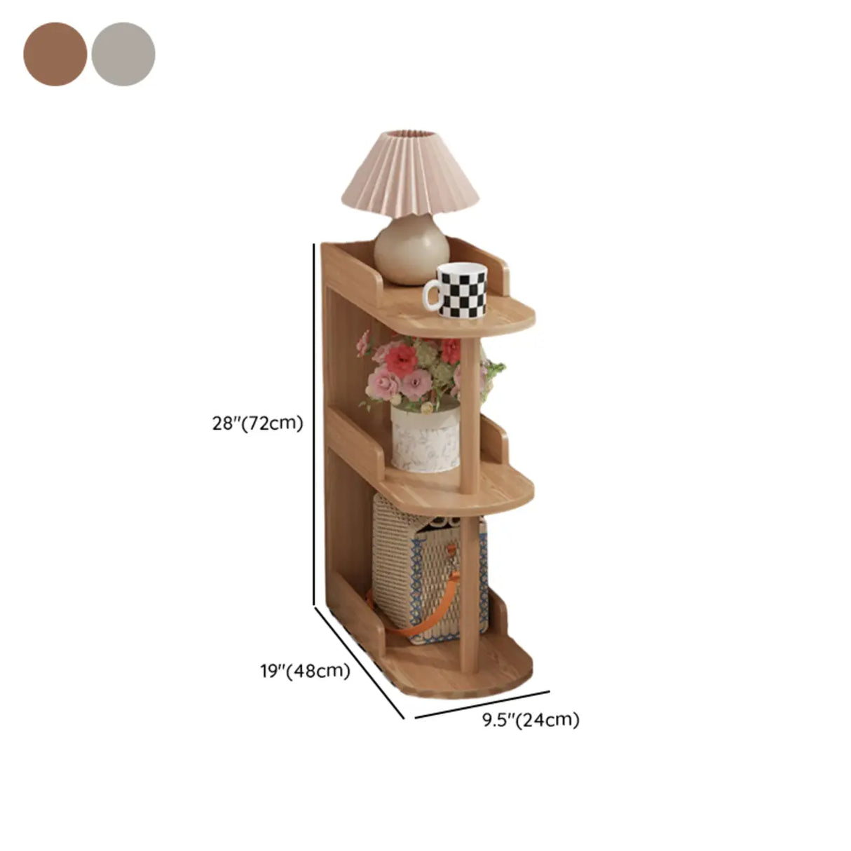 Round Wood Shelf Kids Nightstand Table with 3 Legs Image - 20