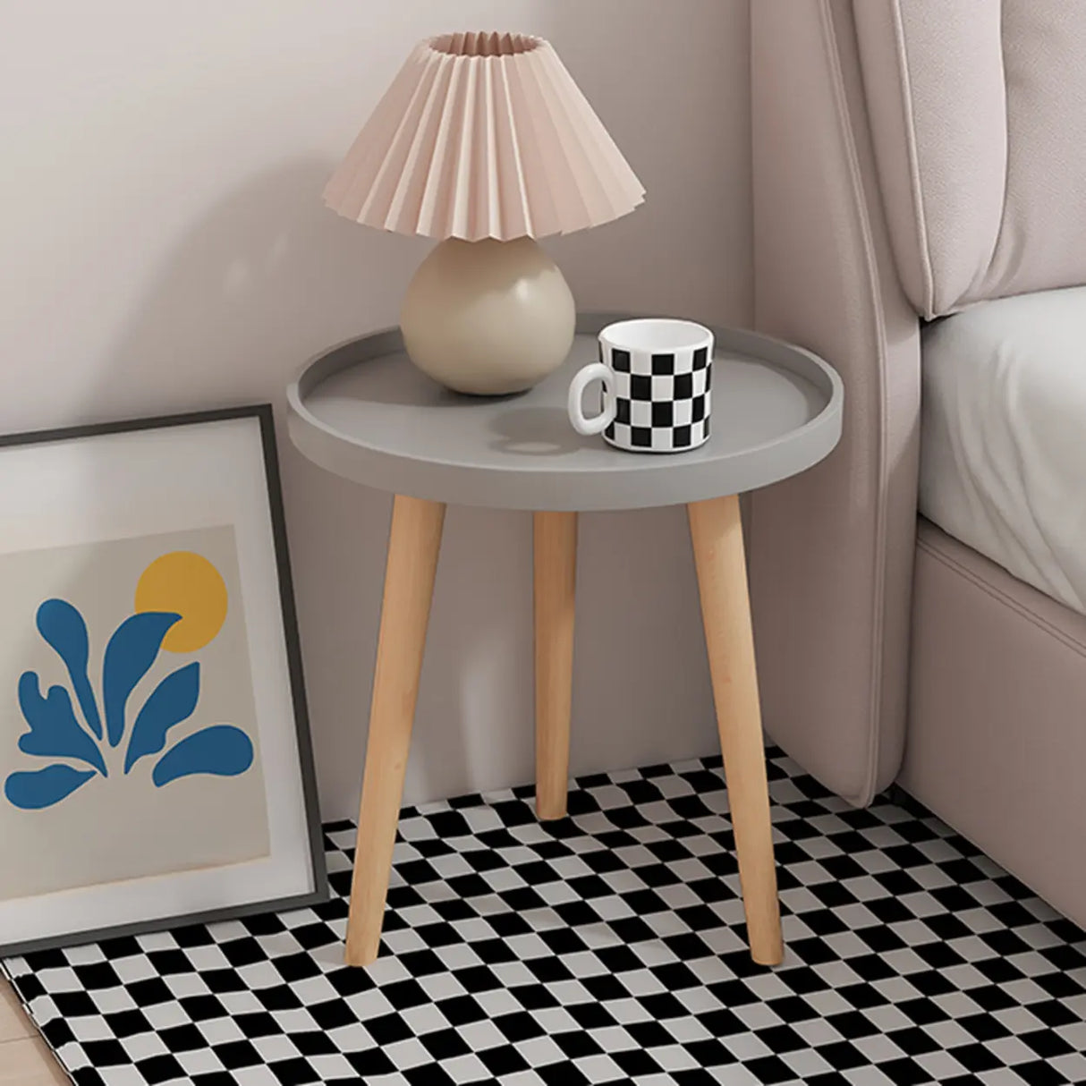 Round Wood Shelf Kids Nightstand Table with 3 Legs Image - 3