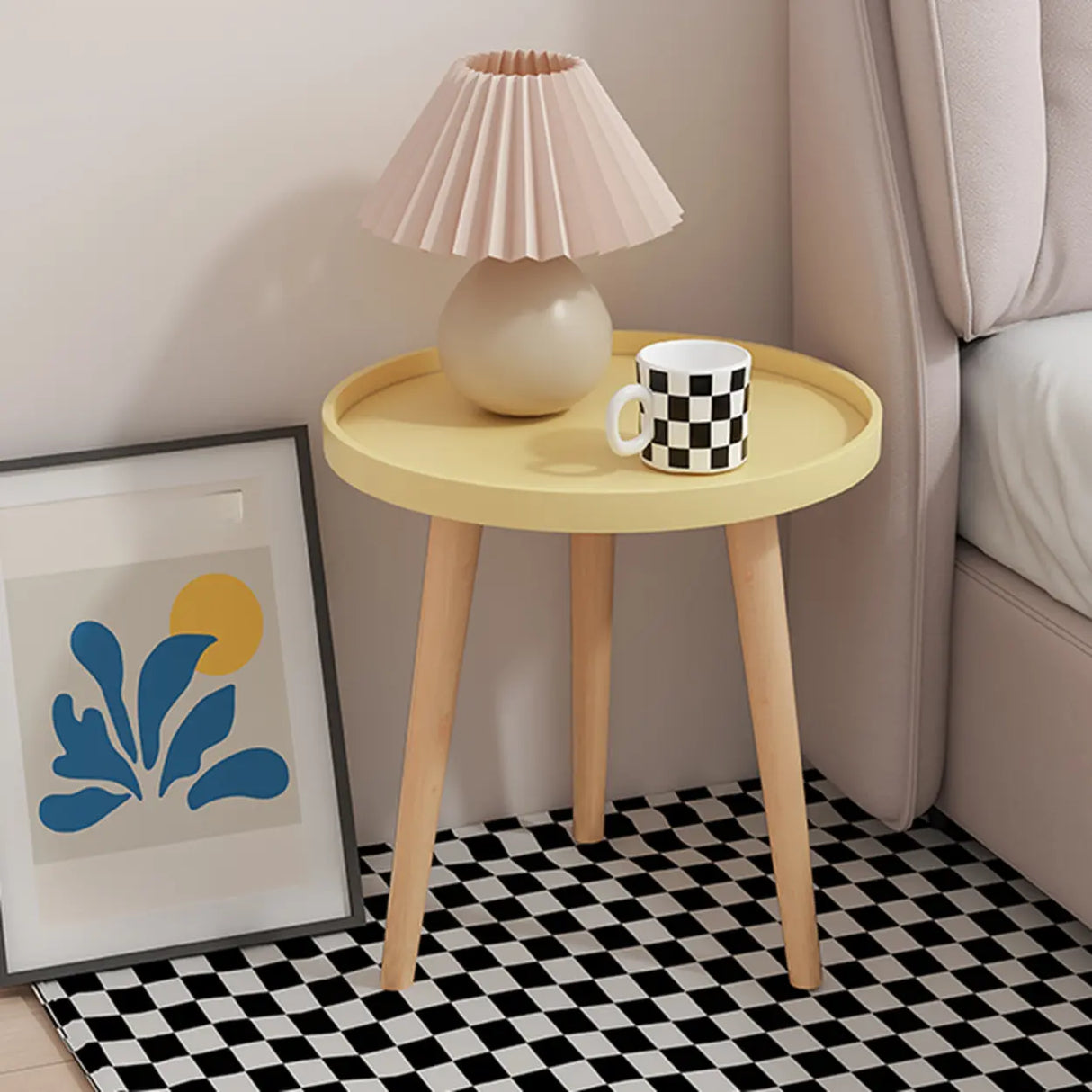 Round Wood Shelf Kids Nightstand Table with 3 Legs Image - 6