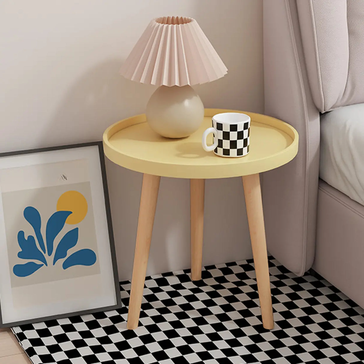 Round Wood Shelf Kids Nightstand Table with 3 Legs Image - 8