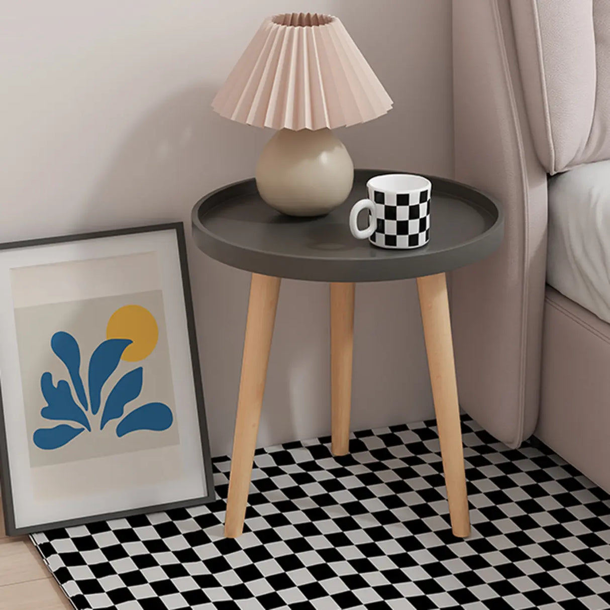 Round Wood Shelf Kids Nightstand Table with 3 Legs Image - 9