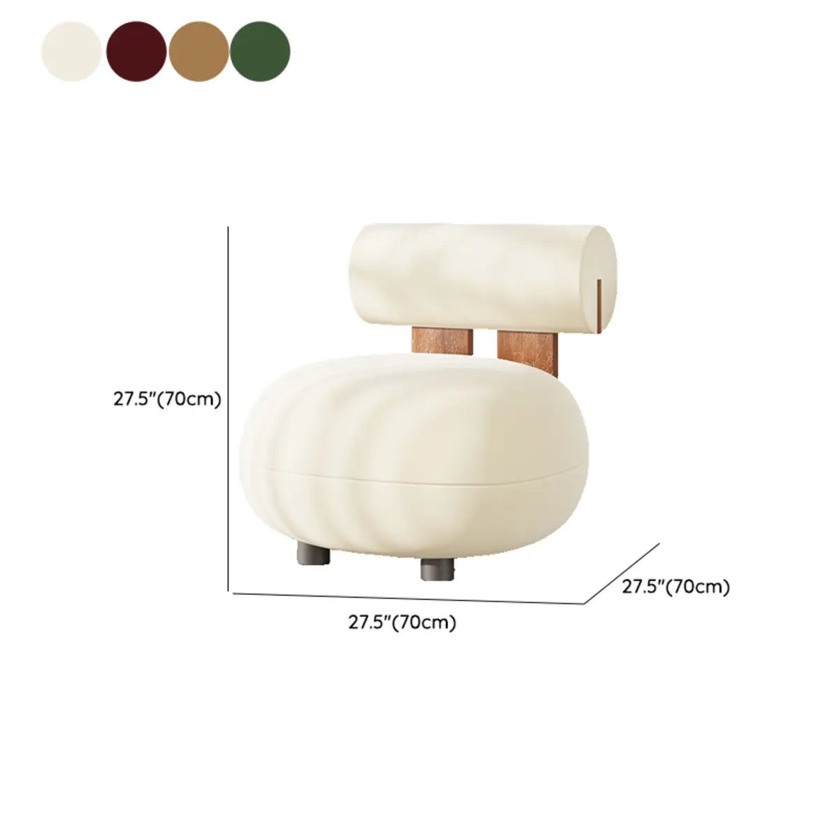 Rounded White Frosted Velvet Fixed Back Accent Chair 
