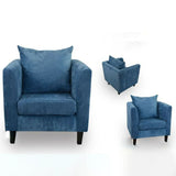 Royal Blue Chenille Square Arm Cushion Back Arm Chair Image - 1