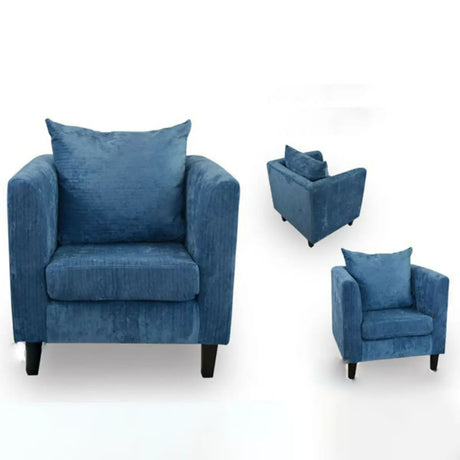 Royal Blue Chenille Square Arm Cushion Back Arm Chair Image - 1