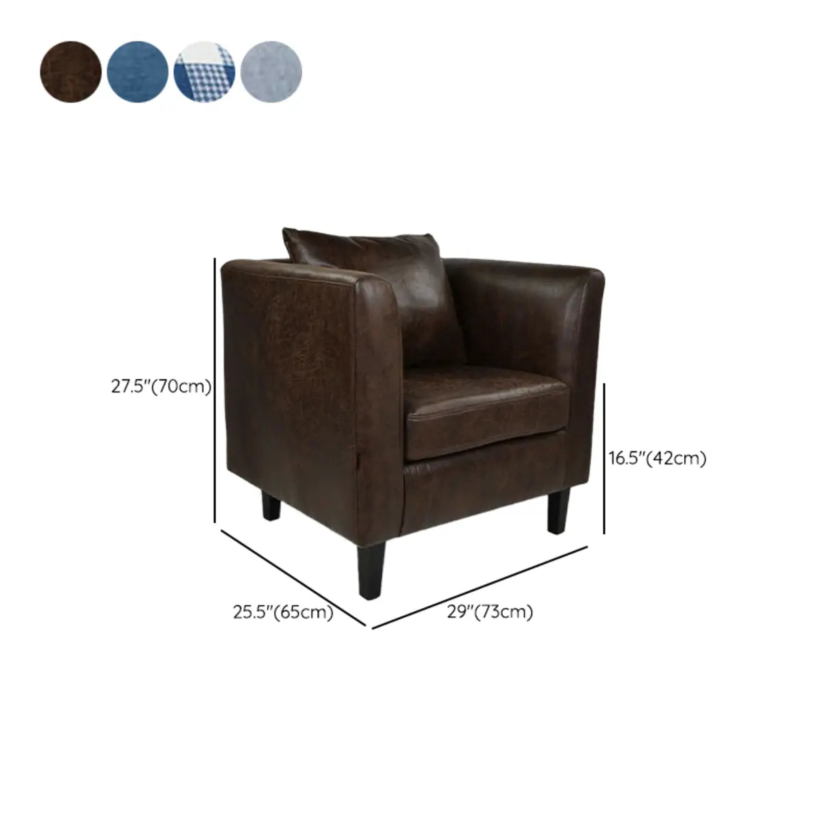 Royal Blue Chenille Square Arm Cushion Back Arm Chair 