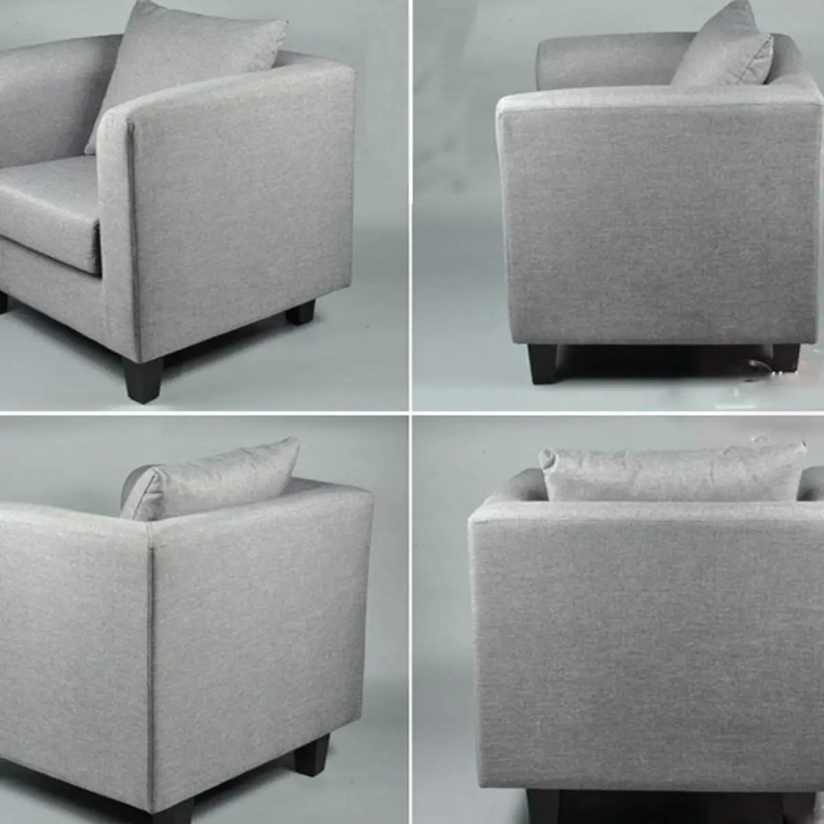 Royal Blue Chenille Square Arm Cushion Back Arm Chair Image - 3