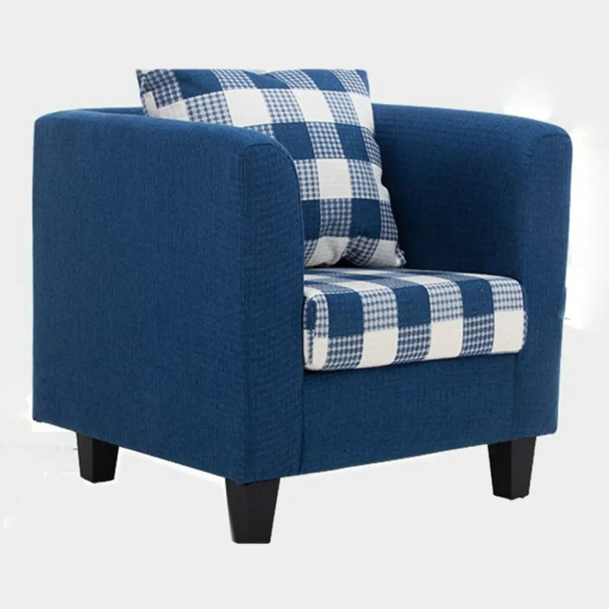 Royal Blue Chenille Square Arm Cushion Back Arm Chair Image - 8