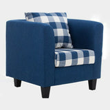Royal Blue Chenille Square Arm Cushion Back Arm Chair Image - 8