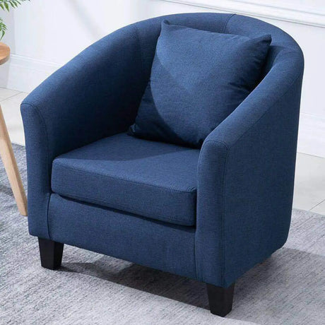Royal Blue Linen Cushion Back Sloped Arms Barrel Chair Image - 1