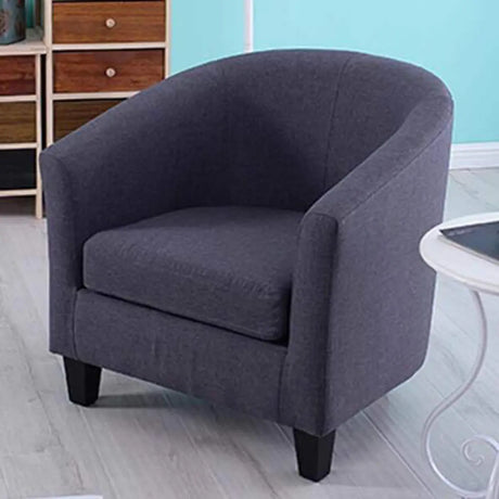 Royal Blue Linen Cushion Back Sloped Arms Barrel Chair Image - 2