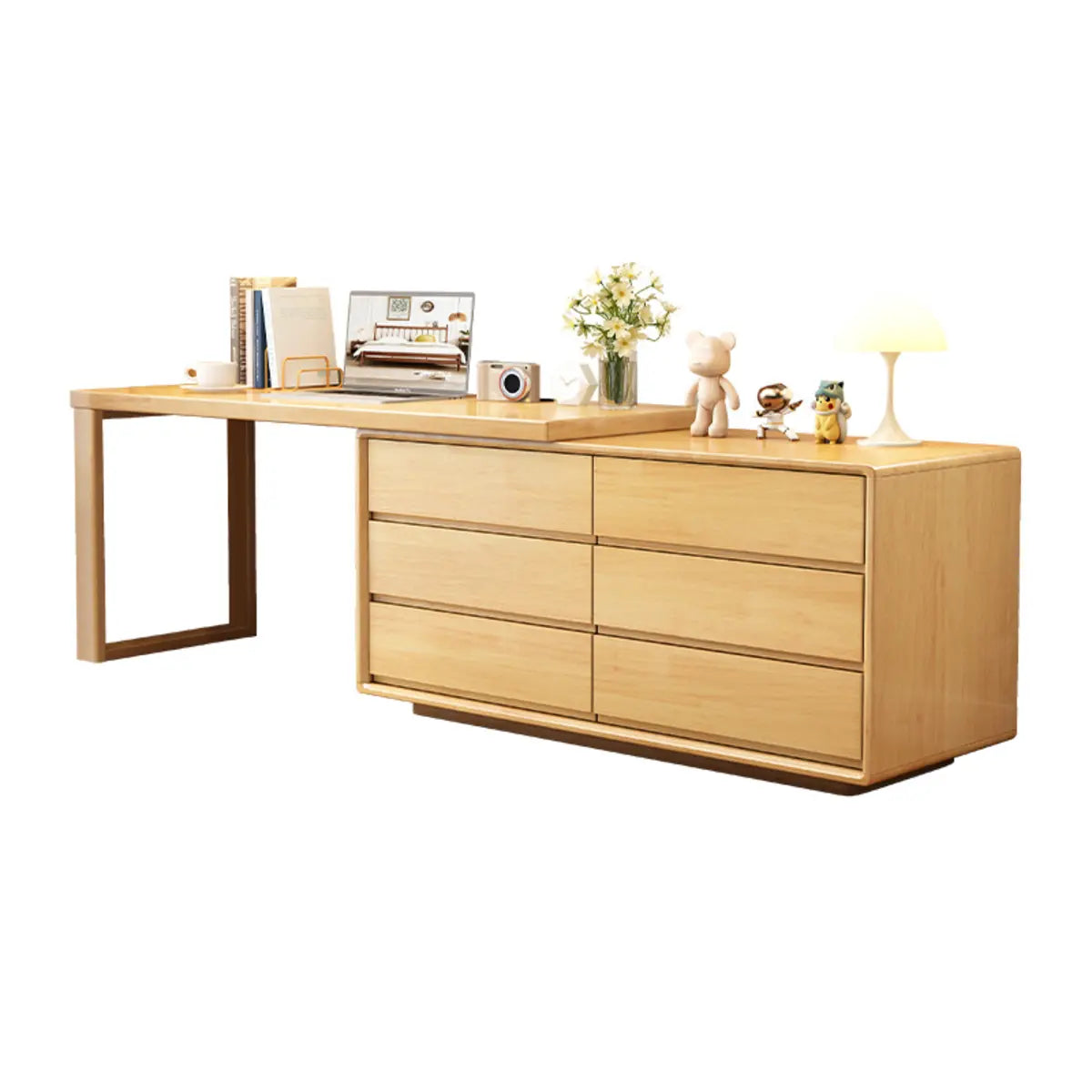 Rubberwood Butcher Block Drawers Extension Writing Desk Image - 9