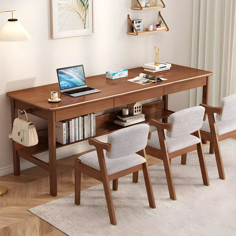 Rubberwood H-Shape Base Double Writing Desk with Drawer Image - 1