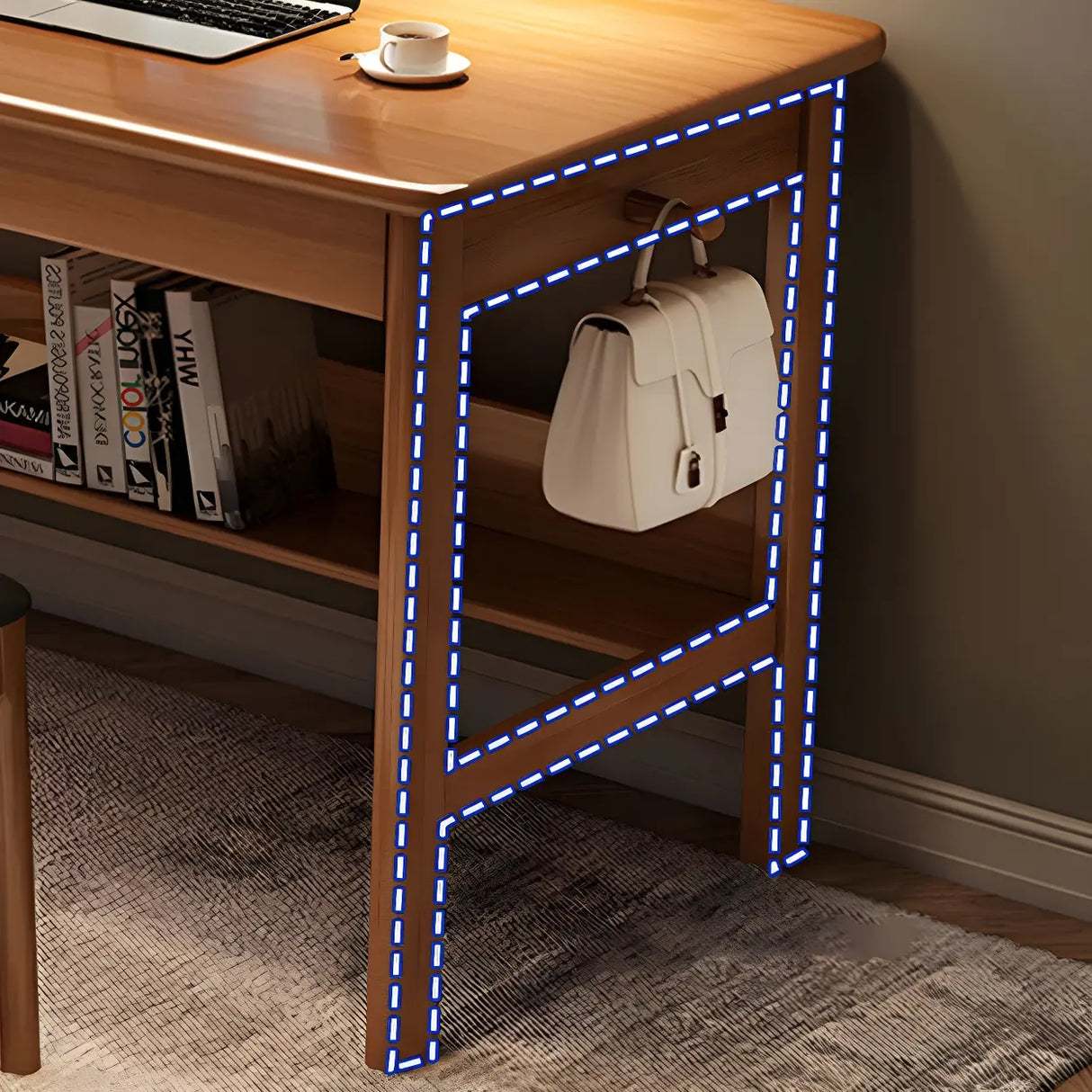 Rubberwood H-Shape Base Double Writing Desk with Drawer Image - 10