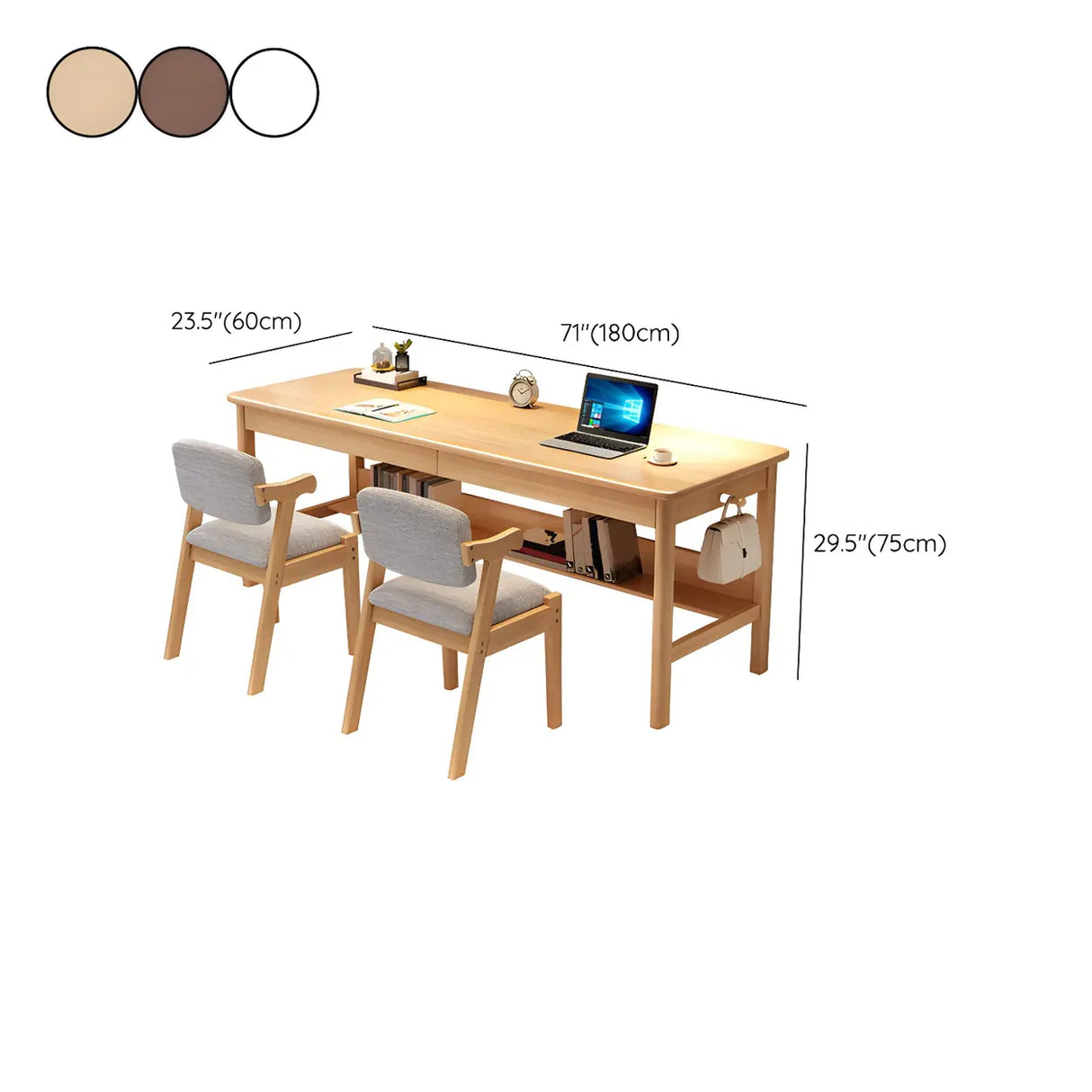 Rubberwood H-Shape Base Double Writing Desk with Drawer Image - 14