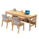 Rubberwood H-Shape Base Double Writing Desk with Drawer Image - 7