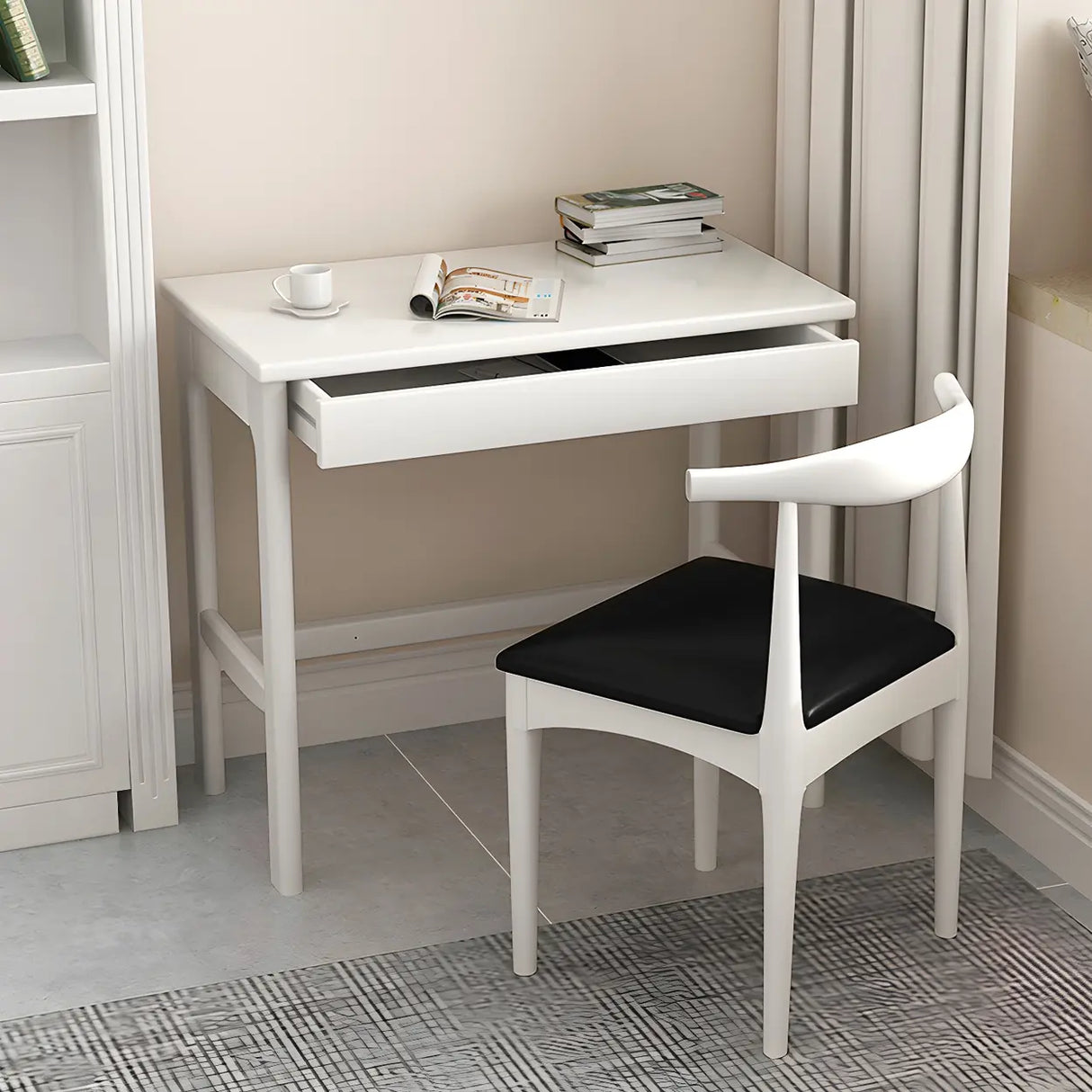 Rubberwood H-Shape Base Writing Desk with Drawers Image - 1