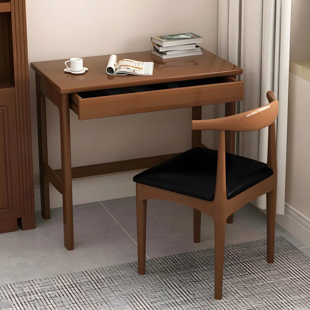 Rubberwood H-Shape Base Writing Desk with Drawers Image - 3